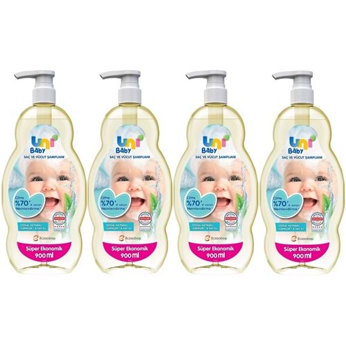 Uni Baby Bebek Saç ve Vücut Şampuanı 900ML Klasik (Pompalı) (4 Lü Set)