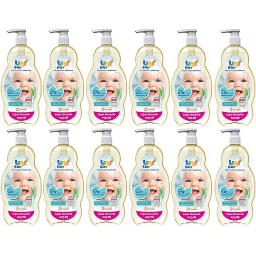 Uni Baby Bebek Saç ve Vücut Şampuanı 900ML Klasik (Pompalı) (12 Li Set)
