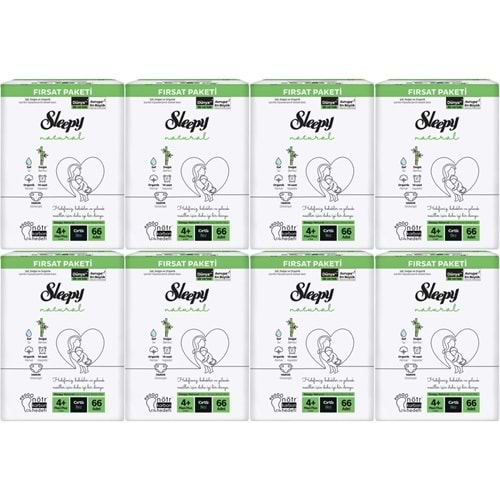 Sleepy Bebek Bezi Naturel 4+ Beden 9-16 KG Maxi Plus 528 Adet Dev Ekonomik Fırsat Pk