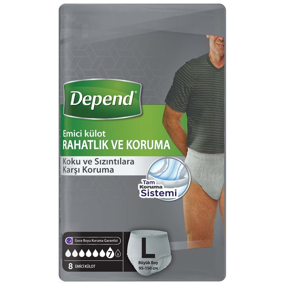 Depend Emici Külot Pants Hasta Bezi L - Büyük - Large Erkek (İç Adet 8 Adet) Tekli Pk