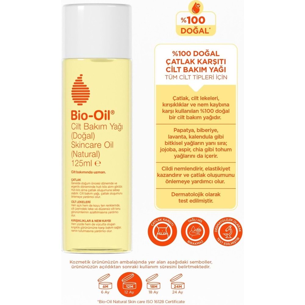 Bio-Oil %100 Natural Çatlak Karşıtı & Leke Karşıtı Nemlendirici Doğal Cilt Bakım Yağı 125ML