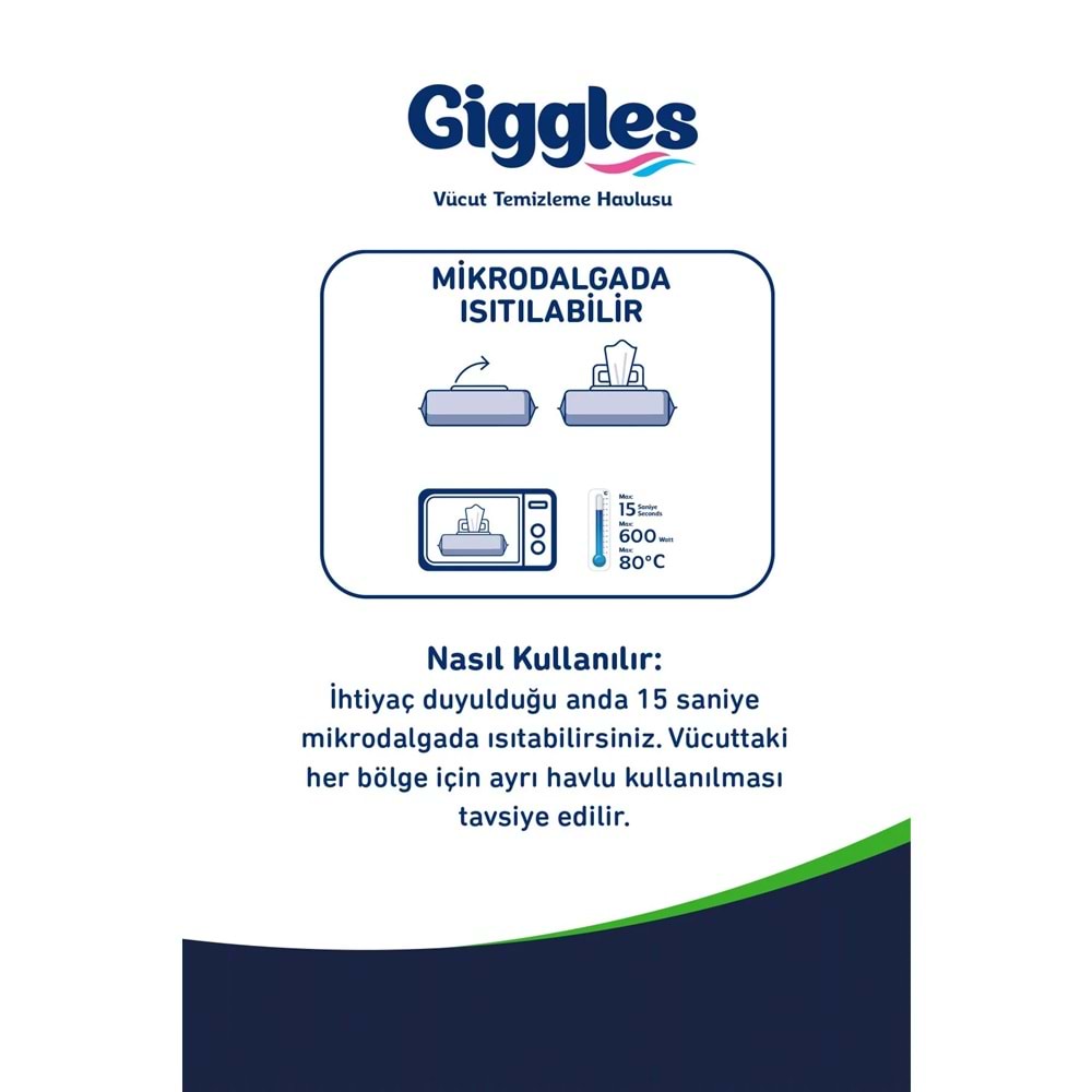 Giggles Yetişkin Vücut Temizleme Islak Mendil Havlu 50 Yaprak XL Tekli Pk (Beyaz Sabun Kokulu)