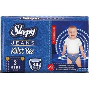 Sleepy Külot Bebek Bezi Jeans Jumbo Beden:3 (4-9Kg) Midi 34 Adet