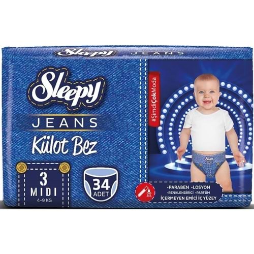 Sleepy Külot Bebek Bezi Jeans Jumbo Beden:3 (4-9Kg) Midi 34 Adet