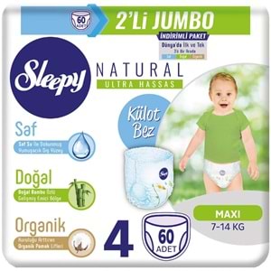 Sleepy Külot Bebek Bezi Beden:4 (7-14Kg) Maxi 60 Adet Jumbo Pk Serisi