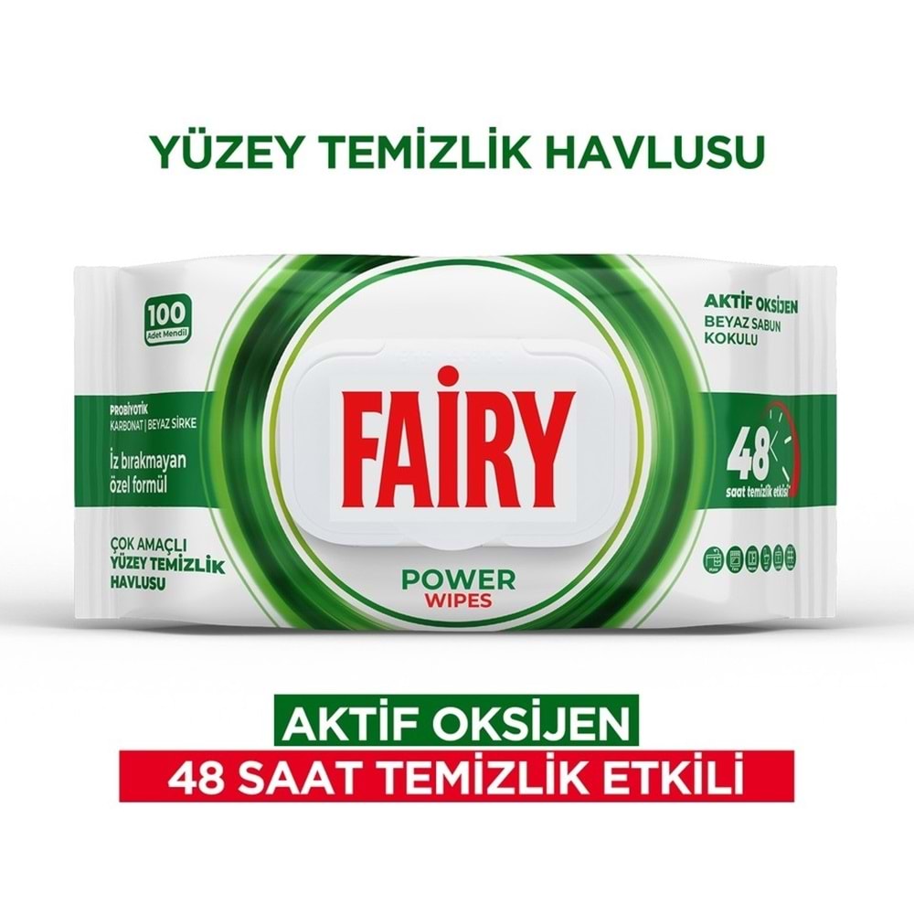 Fairy Yüzey Temizlik Havlusu 100 Yaprak Aktif Oksijen - Beyaz Sabun - Karbonat Plastik Kapaklı