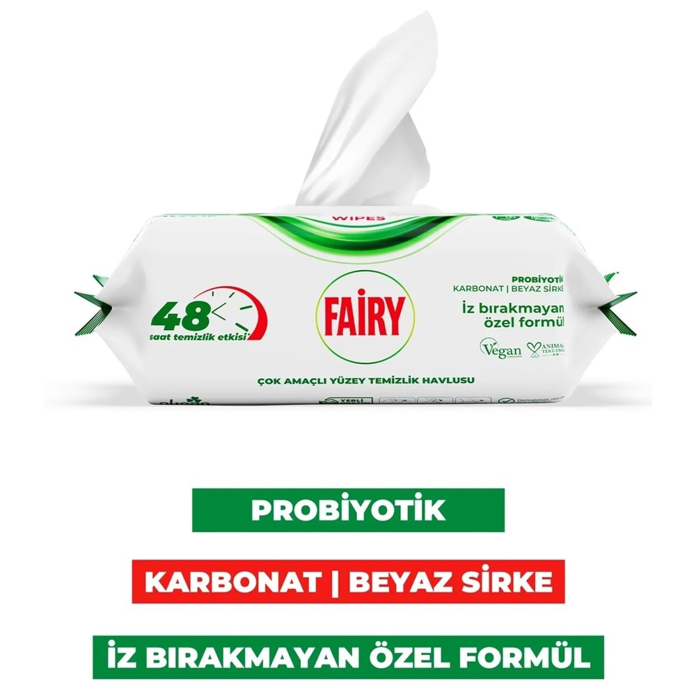 Fairy Yüzey Temizlik Havlusu 100 Yaprak Aktif Oksijen - Beyaz Sabun - Karbonat Plastik Kapaklı