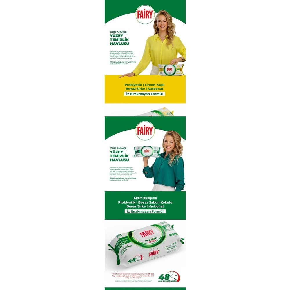 Fairy Yüzey Temizlik Havlusu 100 Yaprak Aktif Oksijen - Beyaz Sabun - Karbonat Plastik Kapaklı