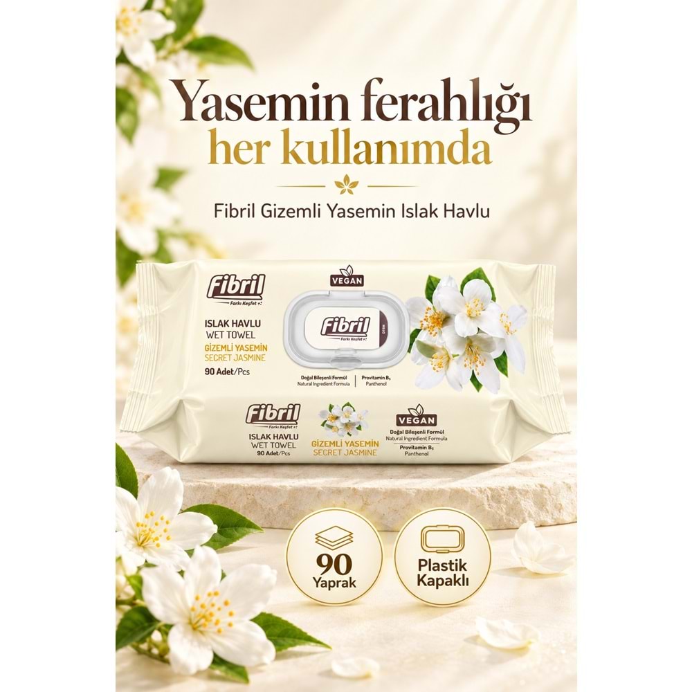 Fibril Islak Havlu Mendil 90 Yaprak Gizemli Yasemin Plastik Kapaklı