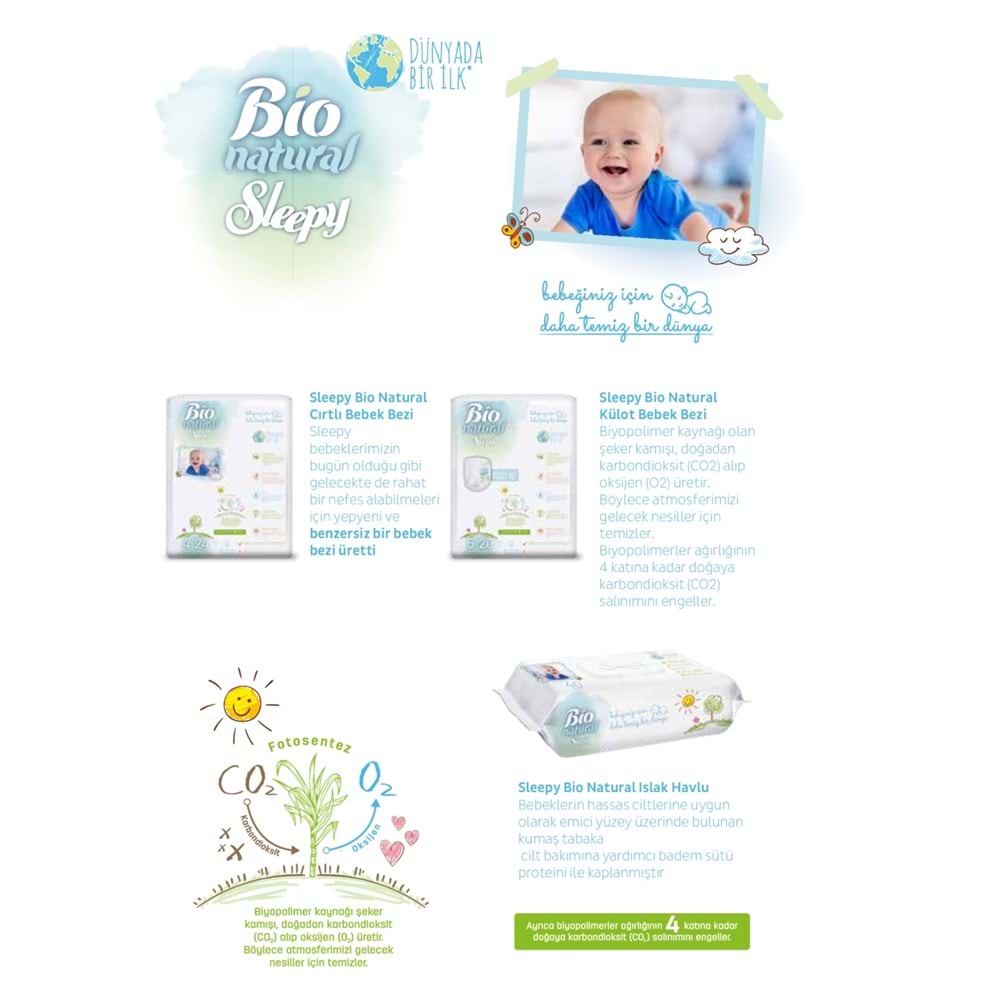 Sleepy Bebek Bezi Bio Natural 4 Beden 7-16 KG Maxi 96 Adet Ultra Pk