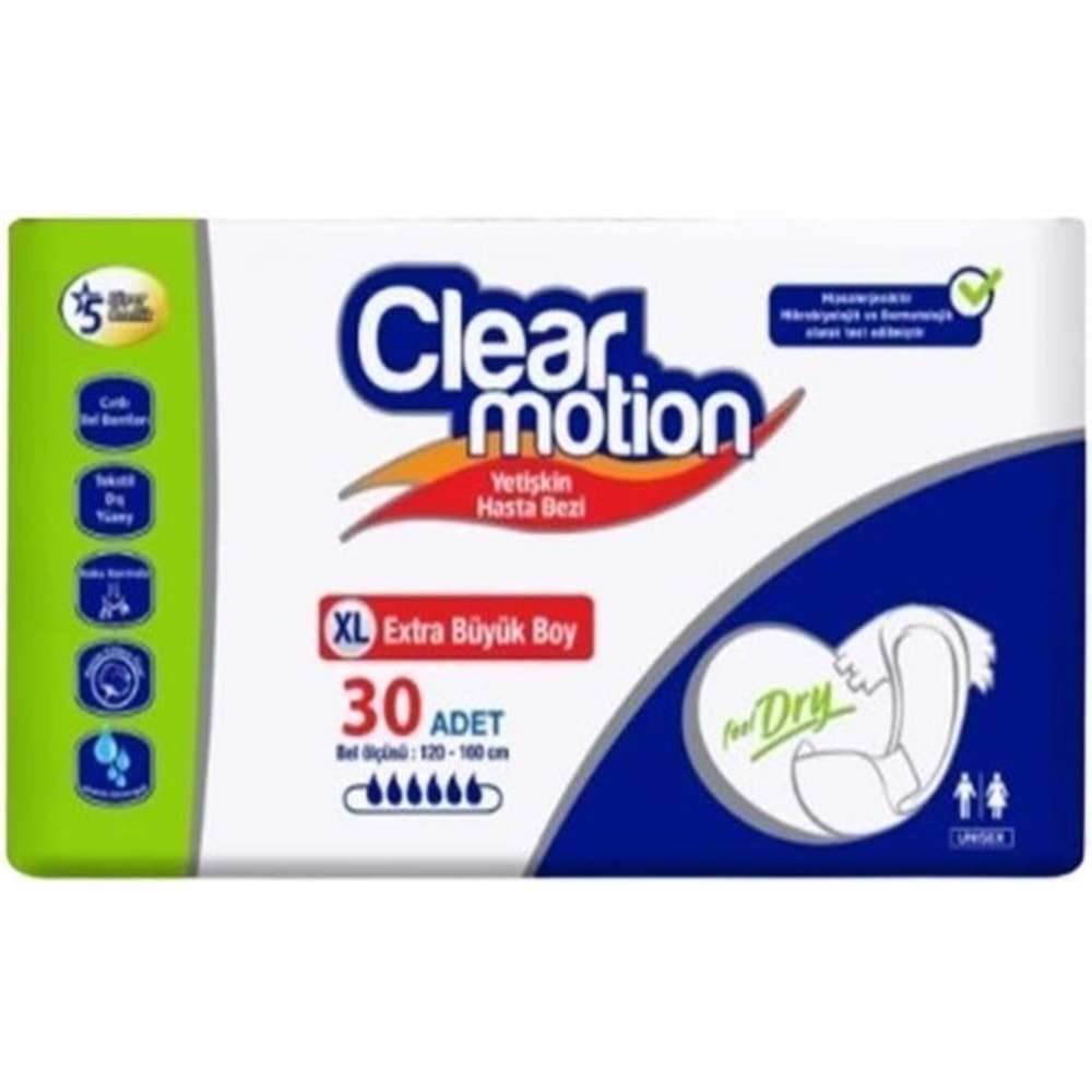 Clearmotion Yetişkin Bezi Bel Bantlı XL - Ekstra Büyük - Extra Large 30 Adet
