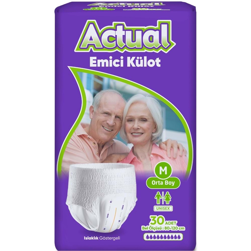 Actual Emici Külot Yetişkin Bezi M - Medium - Orta (30 Adet) (Islaklık Göstergeli)