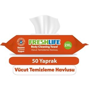 Freshlife Hasta Vücut Temizleme Islak Mendil Havlu 50 Yaprak XL Tekli Pk