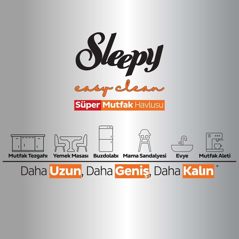 Sleepy Easy Clean Yüzey Temizlik Mutfak Havlusu - Mendili 50 Yaprak Portakal Yağlı Plastik Kapaklı