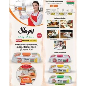 Sleepy Easy Clean Yüzey Temizlik Mutfak Havlusu - Mendili 50 Yaprak Portakal Yağlı Plastik Kapaklı