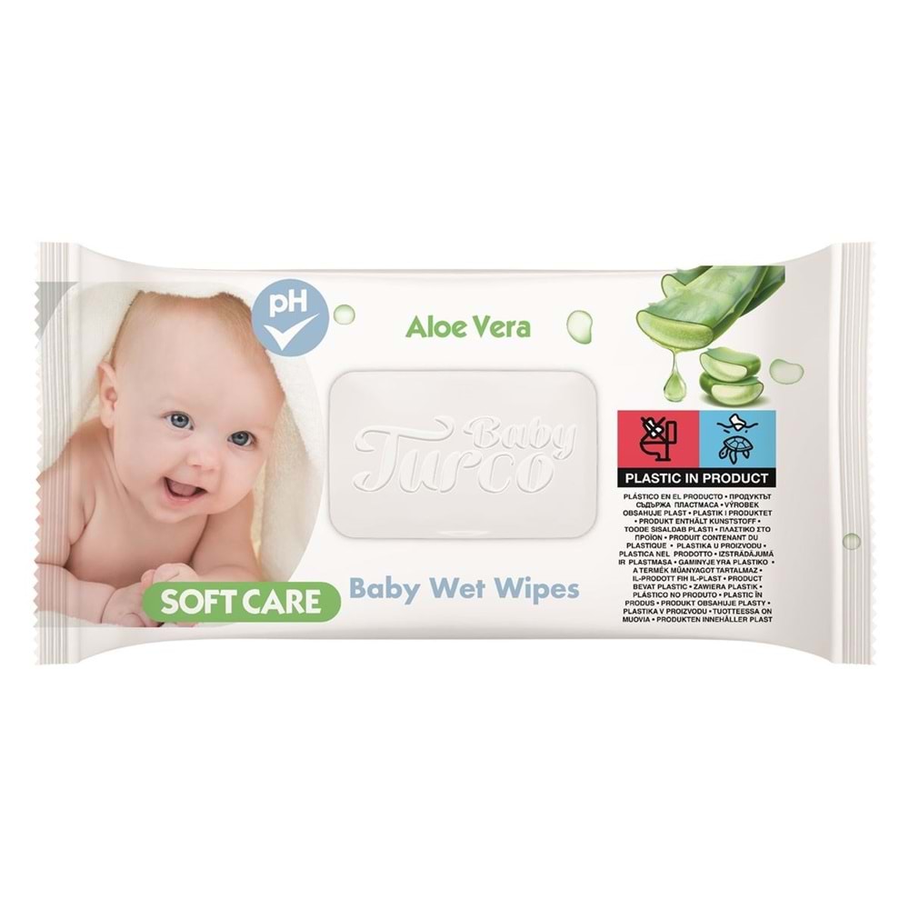 Baby Turco Islak Havlu Mendil Soft Care Aloe Vera 90 Yaprak Tekli Pk Plastik Kapaklı
