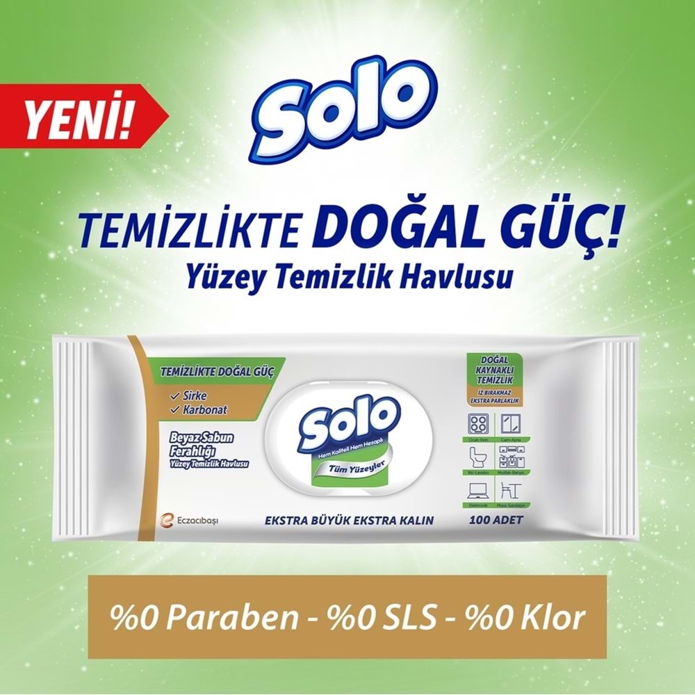 Solo Yüzey Temizlik Havlusu - Mendili 100 Yaprak Beyaz Sabun Ferahlığı Plastik Kapaklı