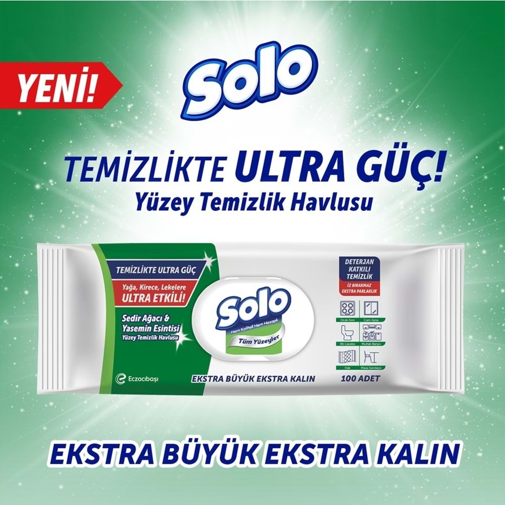 Solo Yüzey Temizlik Havlusu - Mendili 100 Yaprak Sedir Ağacı & Yasemin Esintisi Plastik Kapaklı