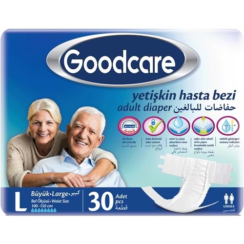 Goodcare Yetişkin Bezi Bel Bantlı Tekstil Yüzey L Large - Büyük 30 Adet Tekli Pk