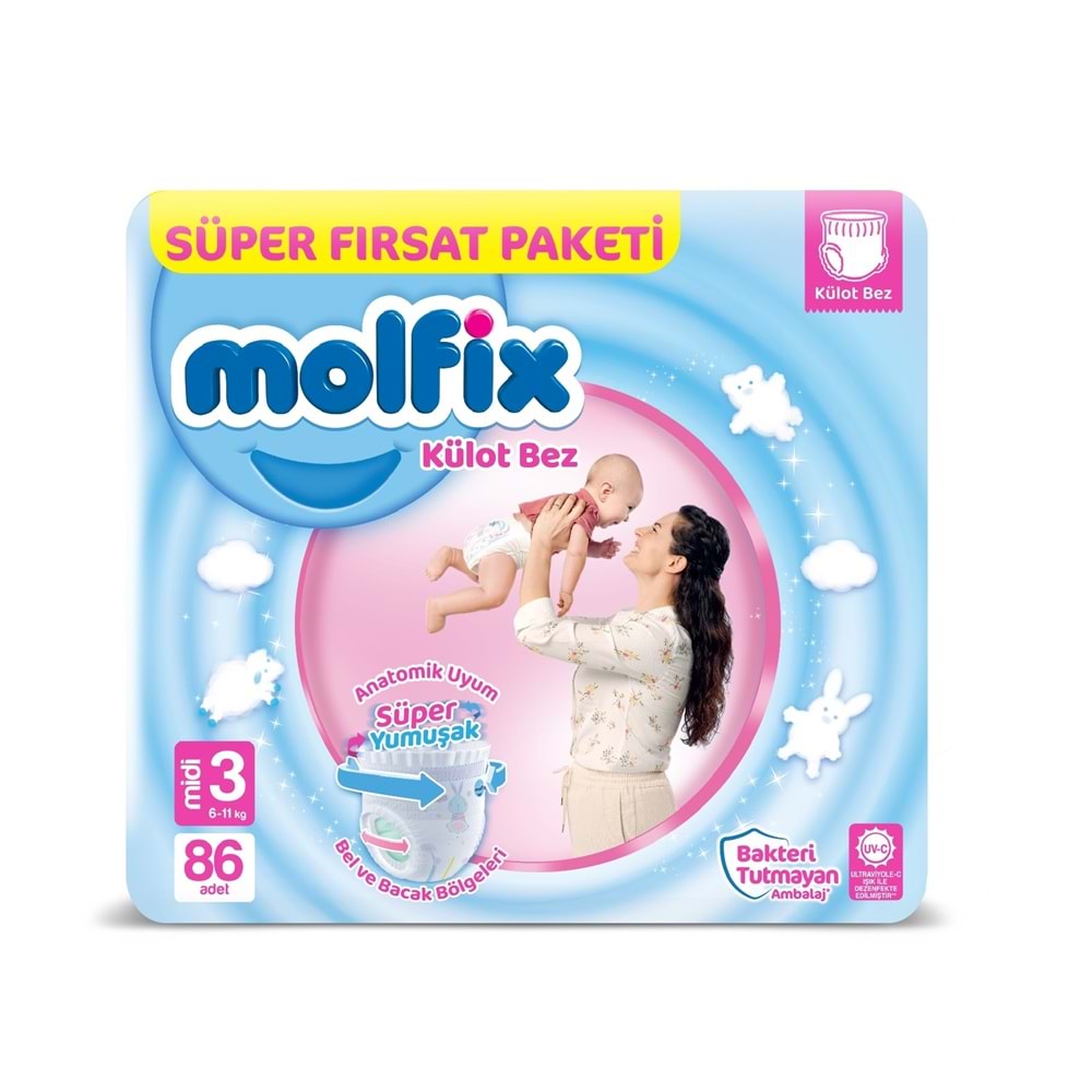 Molfix Külot Bebek Bezi Beden:3 (6-11Kg) Midi 86 Adet Süper Fırsat Pk