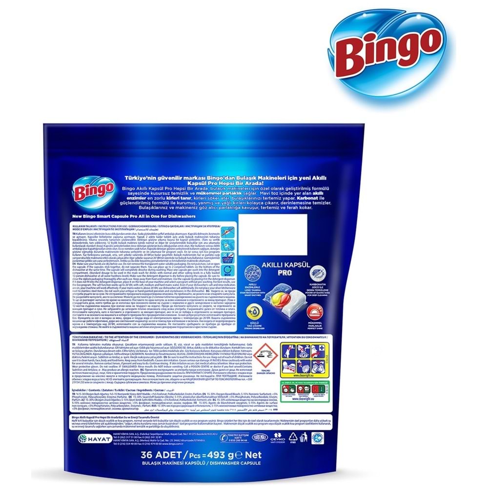 Bingo Akıllı Kapsül Pro Bulaşık Makinesi Deterjanı Tableti 50 Adet Limon Kokulu
