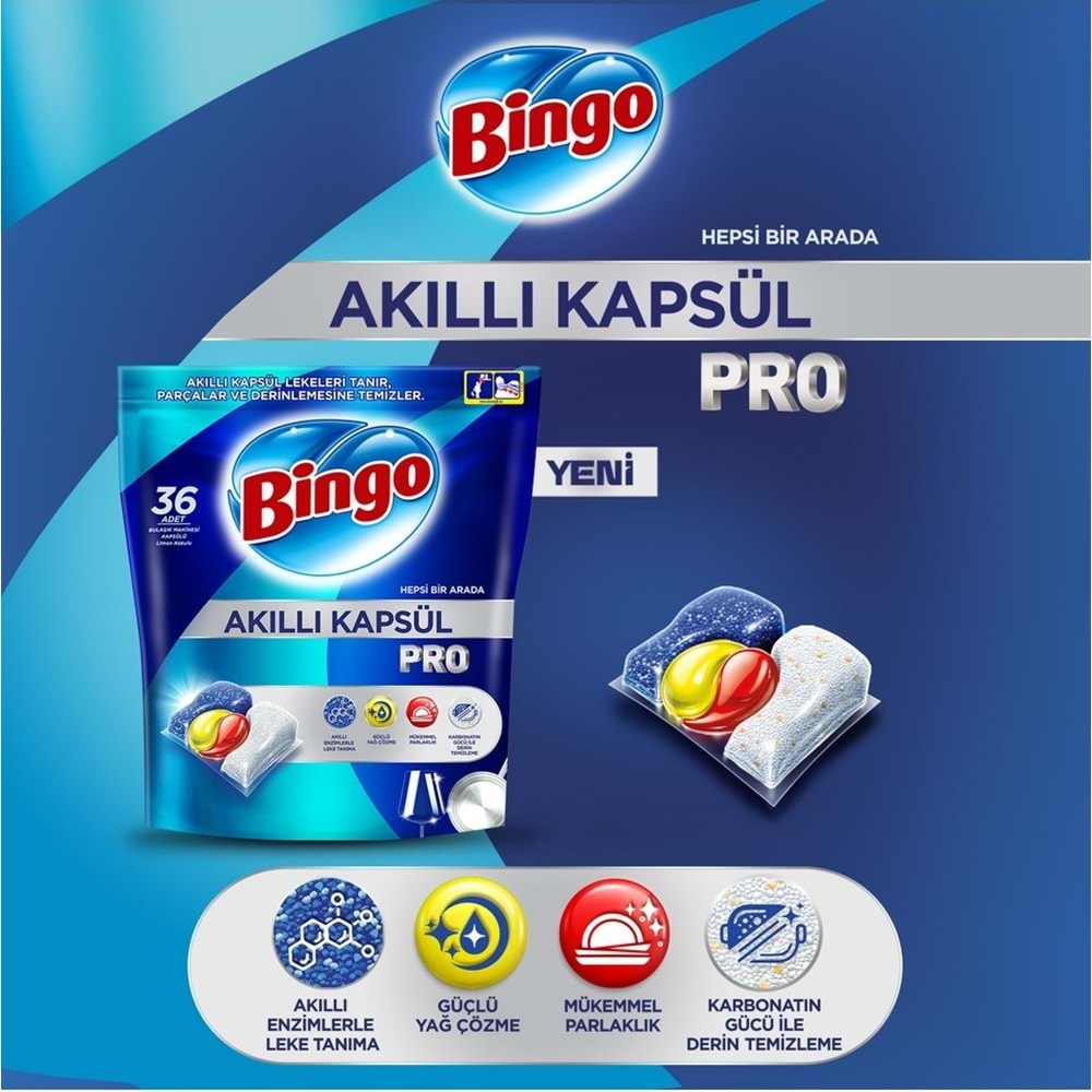 Bingo Akıllı Kapsül Pro Bulaşık Makinesi Deterjanı Tableti 50 Adet Limon Kokulu