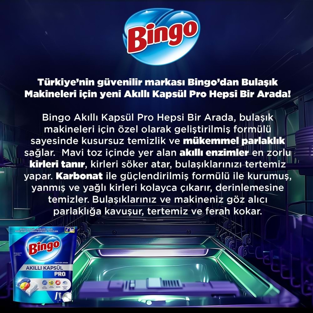 Bingo Akıllı Kapsül Pro Bulaşık Makinesi Deterjanı Tableti 80 Adet Limon Kokulu