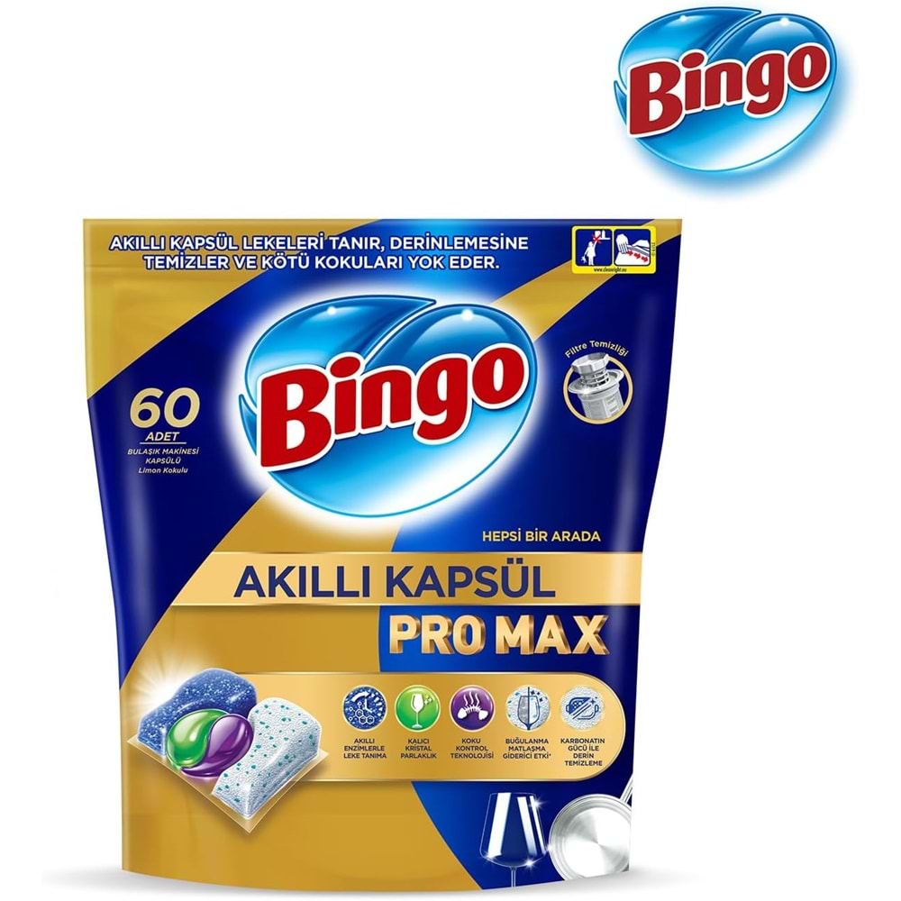 Bingo Akıllı Kapsül Pro Max Bulaşık Makinesi Deterjanı Tableti 60 Adet Limon Kokulu
