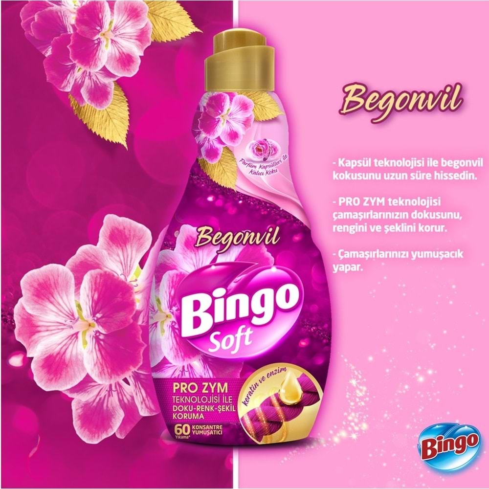 Bingo Soft Çamaşır Yumuşatıcı Konsantre 1440ML Begonvil