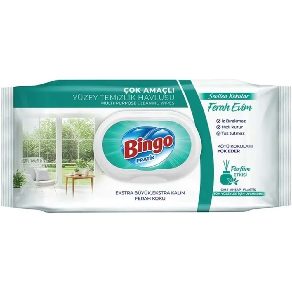 Bingo Clean Yüzey Temizlik Havlusu 96 Yaprak Sevilen Kokular Ferah Evim Plastik Kapaklı