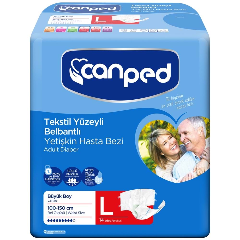 Canped Hasta Bezi Yetişkin Bel Bantlı Tekstil Yüzey L - Büyük - Large Large 14 Adet Tekli Pk
