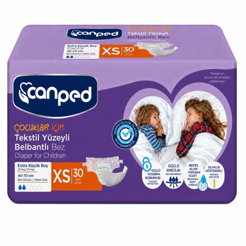 Canped Çoçuklar İçin Yetişkin Bezi Bel Bantlı Tekstil Yüzey XS - Extra Küçük - 30 Adet Tekli Pk