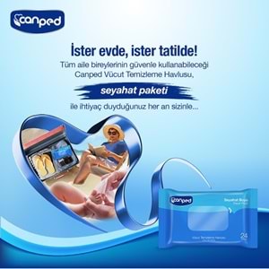 Canped Yetişkin Vücut Temizleme Islak Mendil Havlu 24 Yaprak Seyahat Boy Travel Pk