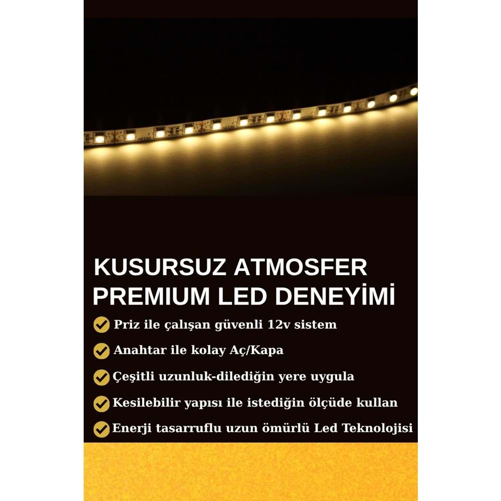 Silorien 4 Metre Günışığı Şerit LED Mutfak Dolabı Tezgah Üstü Adaptörlü Aç Kapa Düğmeli Tak Çalıştır