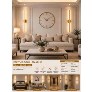 MANDAŞ Eskitme Gold Gün Işığı 70 CM Led Duvar Aplik 1 Adet Pilli Kablosuz Kullanım Tak-Çalıştır