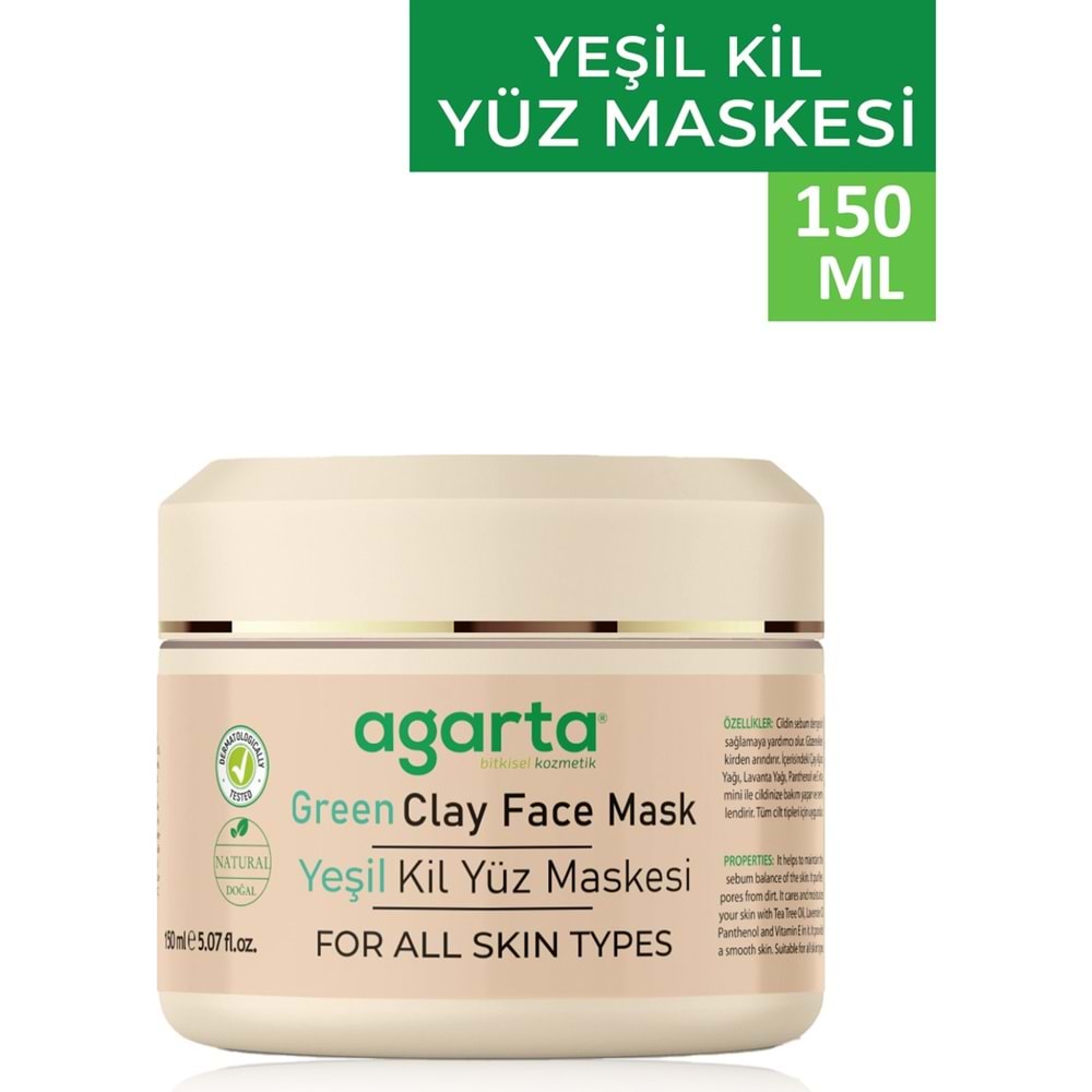 Agarta Doğal Yeşil Kil Yüz Maskesi 150ML