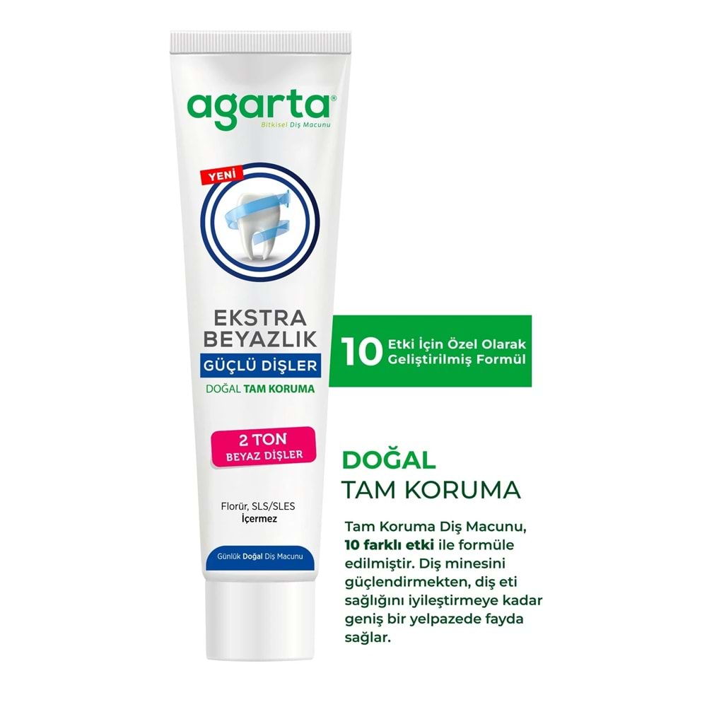 Agarta Doğal Tam koruma Diş Macunu 75 ML Ekstra Beyazlık Güçlü Dişler (Leke Önleyici)