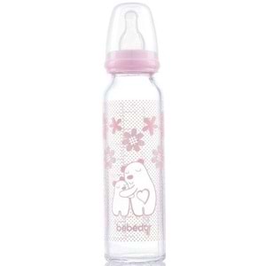 Bebedor Isıya Direnç/Dayanıklı Cam Biberon 250ML (Kod:41302) - Pembe