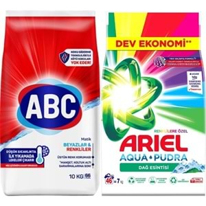 Abc Matik Toz Çamaşır Deterjanı 10KG Klasik Beyazlar & Renkliler (66 Yıkama) + 7KG Renklilere Özel