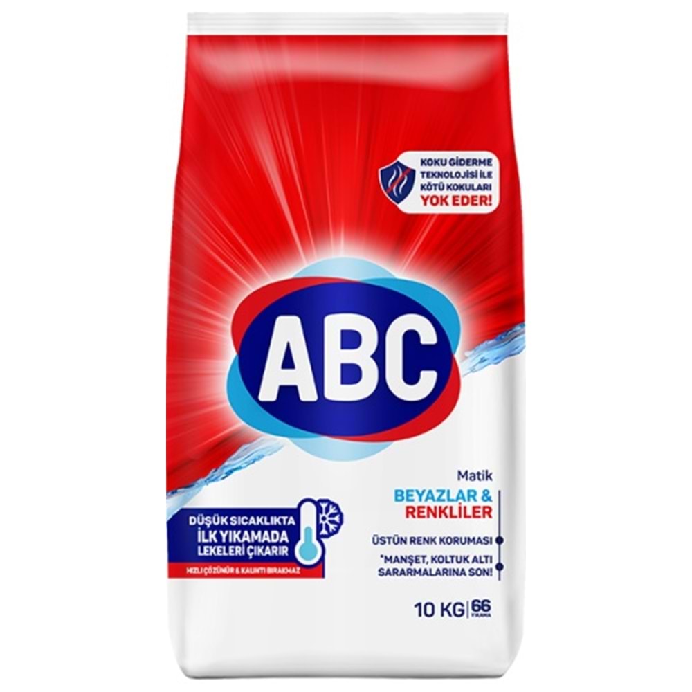 Abc Matik Toz Çamaşır Deterjanı 10KG Klasik Beyazlar & Renkliler (66 Yıkama)+ 9KG Beyaz ve Renkliler