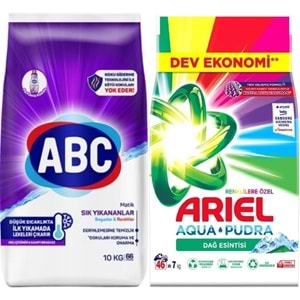 Abc Matik Toz Çamaşır Deterjanı 10KG Sık Yıkananlar Beyazlar/Renkliler (66 Yıkama) + 7KG Renkliler
