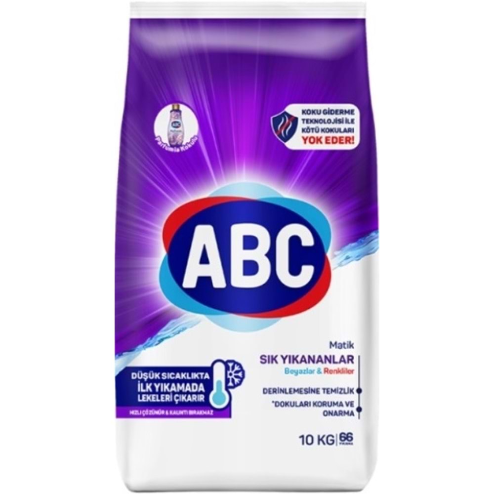 Abc Matik Toz Çamaşır Deterjanı 10KG Sık Yıkananlar Beyazlar/Renkliler (66 Yıkama)+ 9KG Beyaz/Renkli