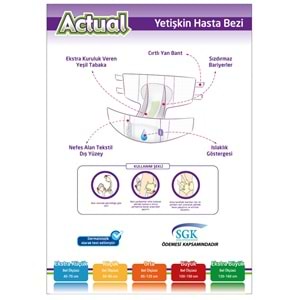 Actual Yetişkin Hasta Bezi Bel Bantlı L - Large - Büyük 90 Adet (3PK*30)