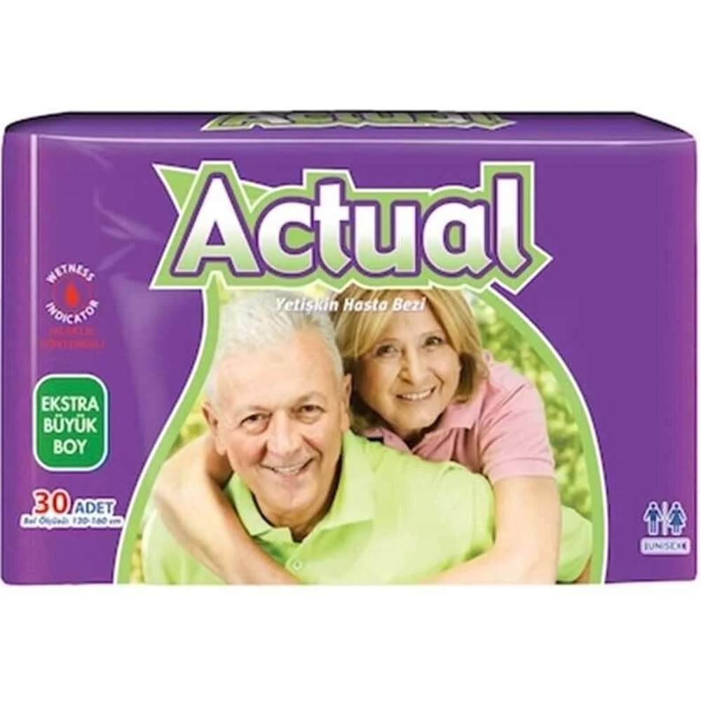 Actual Yetişkin Hasta Bezi Bel Bantlı XL - Ekstra Büyük - Extra Large 60 Adet (2PK*30)