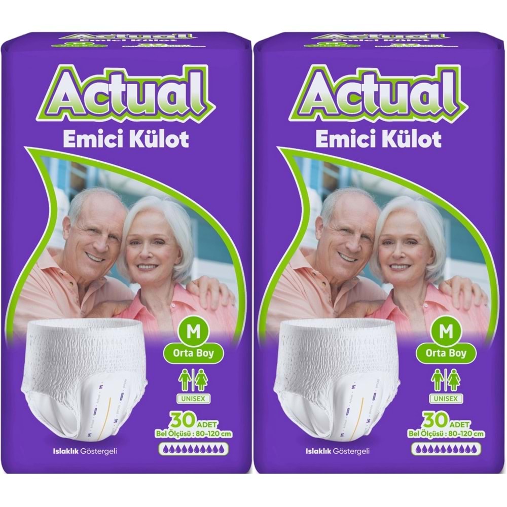Actual Emici Külot Yetişkin Bezi M - Medium - Orta (Islaklık Göstergeli) 60 Adet (2PK*30)