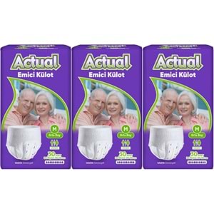Actual Emici Külot Yetişkin Bezi M - Medium - Orta (Islaklık Göstergeli) 90 Adet (3PK*30)