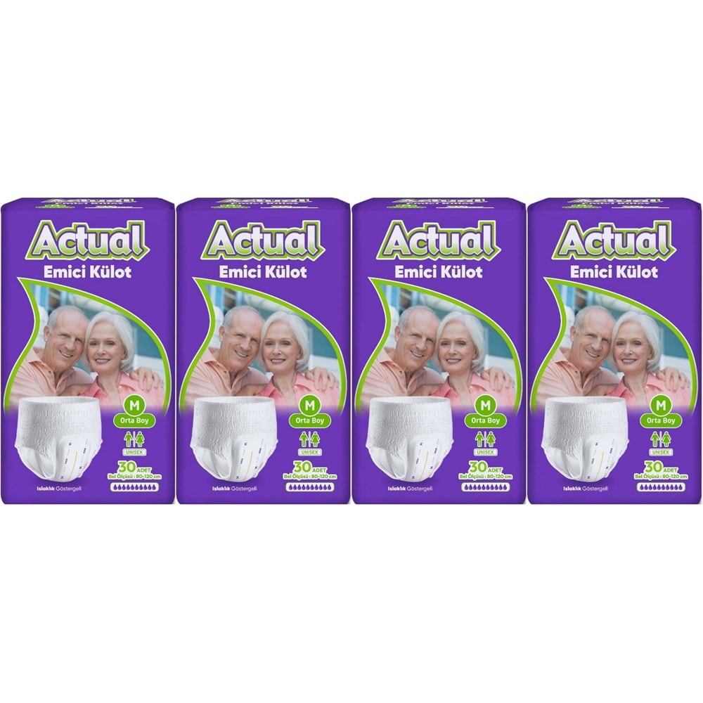 Actual Emici Külot Yetişkin Bezi M - Medium - Orta (Islaklık Göstergeli) 120 Adet (4PK*30)