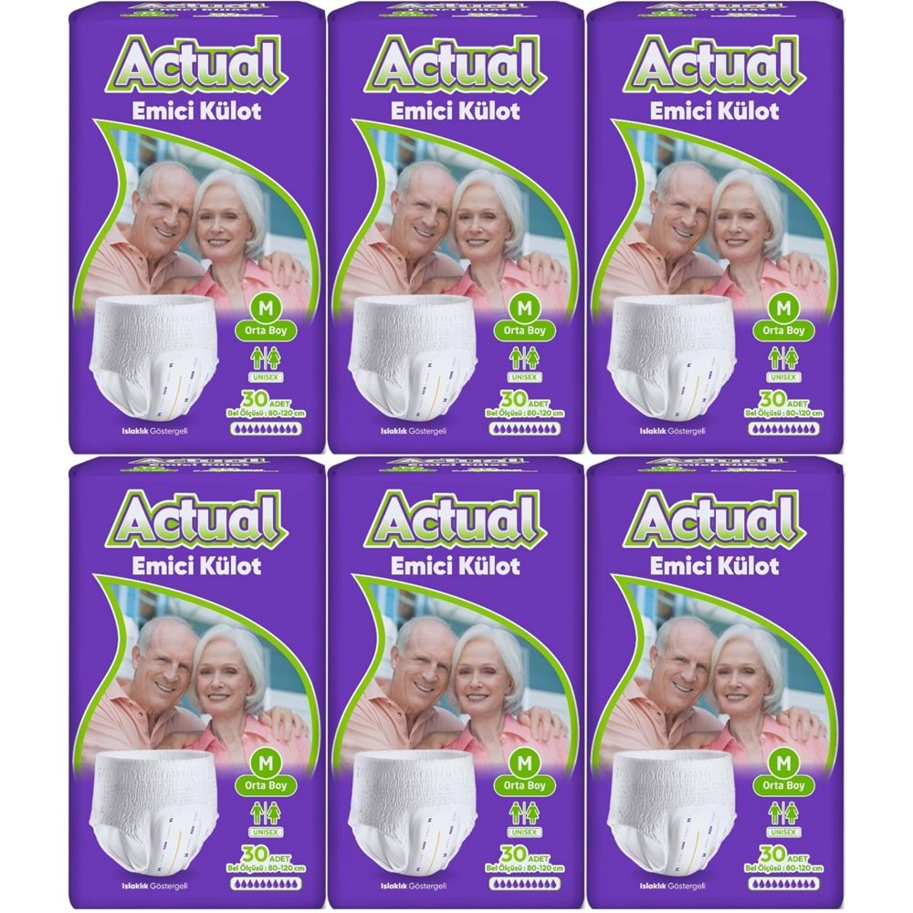 Actual Emici Külot Yetişkin Bezi M - Medium - Orta (Islaklık Göstergeli) 180 Adet (6PK*30)
