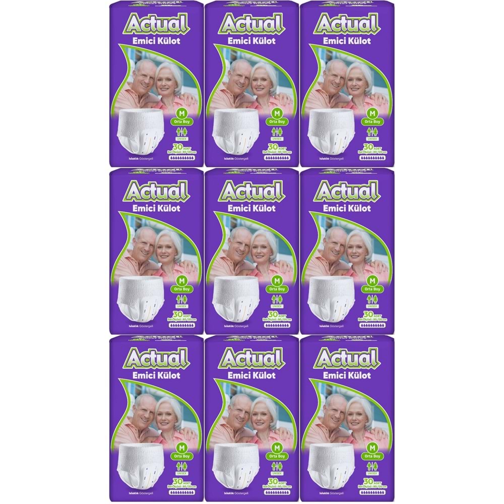 Actual Emici Külot Yetişkin Bezi M - Medium - Orta (Islaklık Göstergeli) 270 Adet (9PK*30)