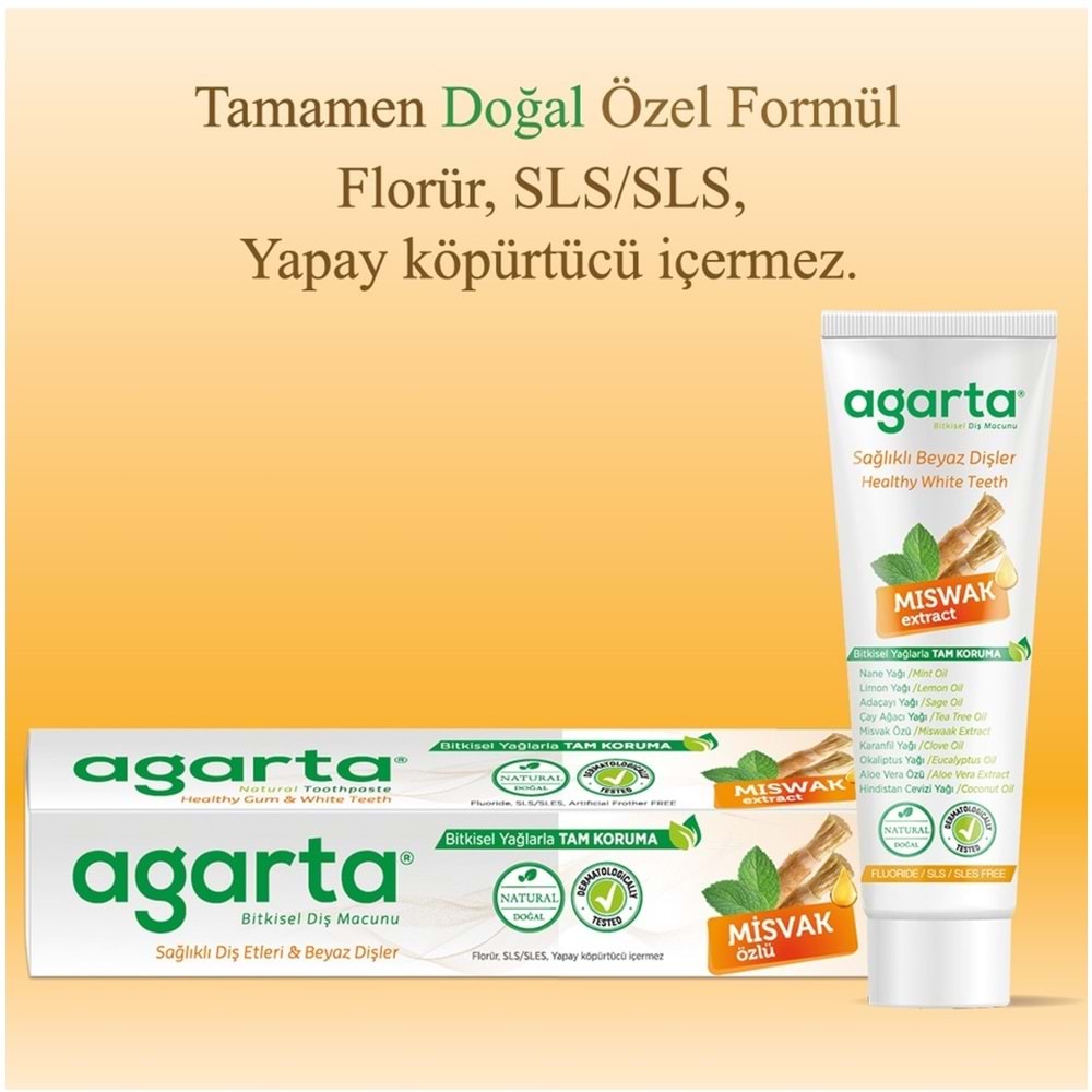 Agarta Doğal Diş Macunu 100ML Misvak özlü (3 Lü Set)
